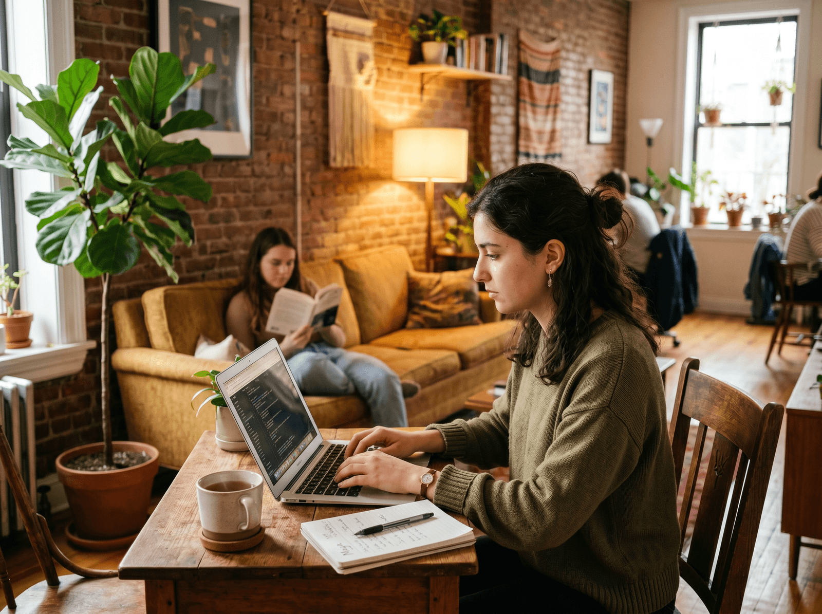 Interns in the coliving common room